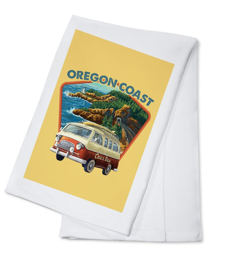Coos Bay, Oregon, Camper Van, Cruise, Contour, Lantern Press Artwork Kitchen Lantern Press Cotton Towel 