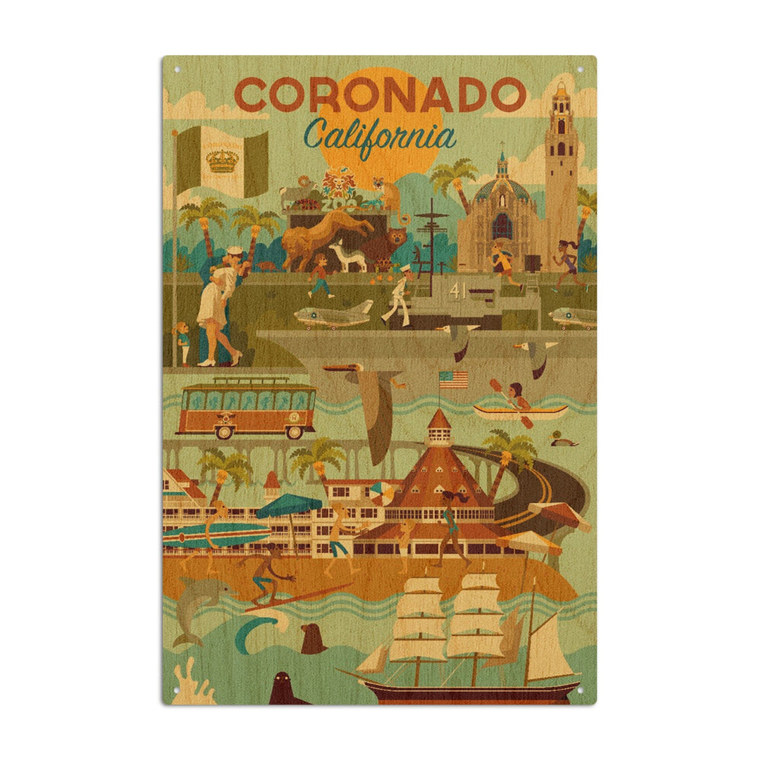 Coronado, California, Geometric, Lantern Press Artwork, Wood Signs and Postcards Wood Lantern Press 10 x 15 Wood Sign 