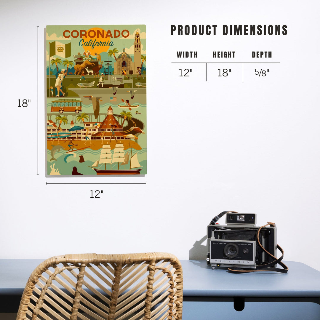 Coronado, California, Geometric, Lantern Press Artwork, Wood Signs and Postcards Wood Lantern Press 