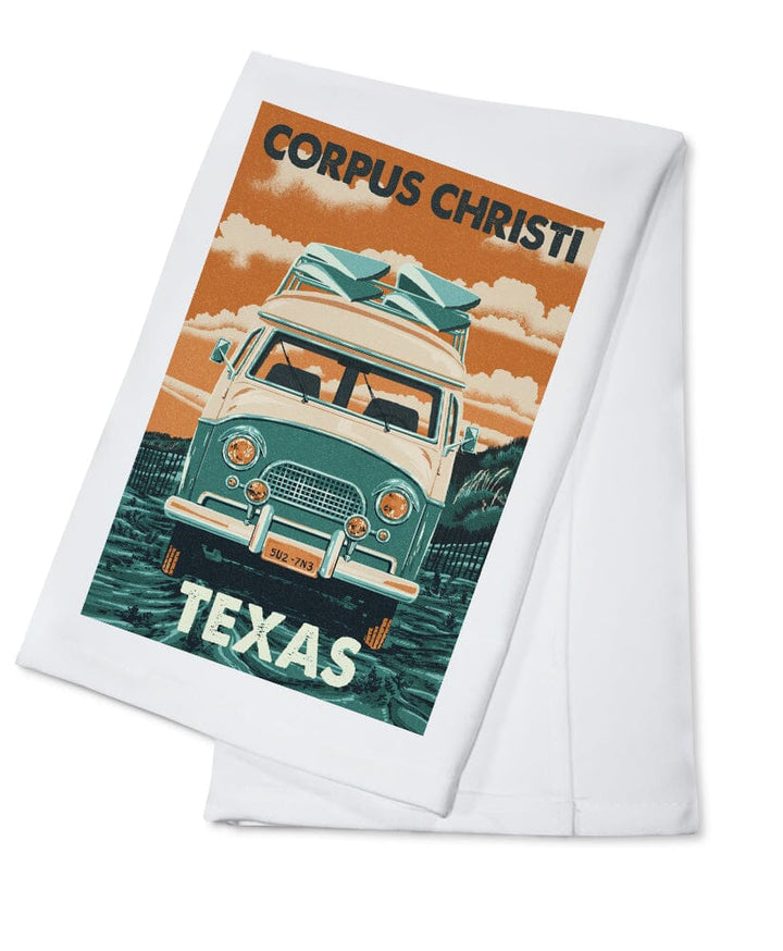 Corpus Christi, Texas, Letterpress, Camper Van, Lantern Press Artwork Kitchen Lantern Press Cotton Towel 