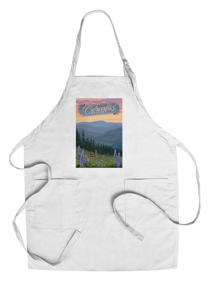 Corvallis, Oregon, Deer & Spring Flowers, Lantern Press Artwork, Towels and Aprons Kitchen Lantern Press Chef's Apron 