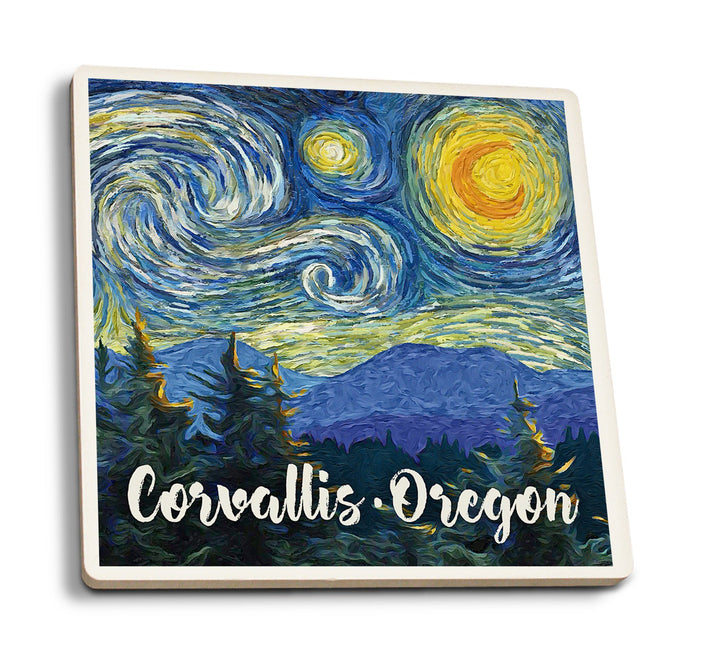 Corvallis, Oregon, Starry Night, Lantern Press Artwork, Coaster Set Coasters Lantern Press 