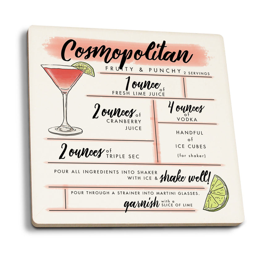 Cosmopolitan, Cocktail Recipe, Lantern Press Artwork, Coaster Set Coasters Lantern Press 