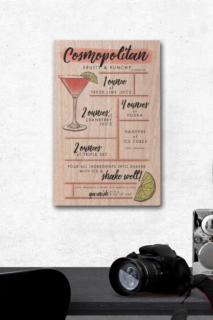 Cosmopolitan, Cocktail Recipe, Lantern Press Artwork, Wood Signs and Postcards Wood Lantern Press 12 x 18 Wood Gallery Print 