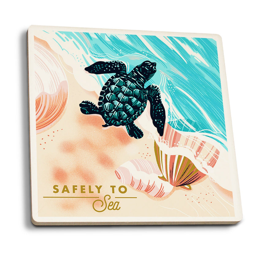 Courageous Explorer Collection, Turtle and Shells, Safely to Sea, Coaster Set Coasters Lantern Press 