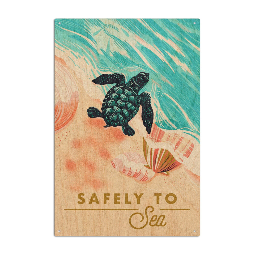 Courageous Explorer Collection, Turtle and Shells, Safely to Sea, Wood Signs and Postcards Wood Lantern Press 6x9 Wood Sign 
