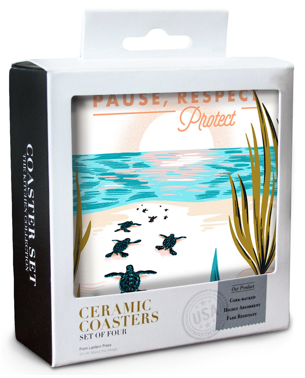 Courageous Explorer Collection, Turtles on Beach, Pause Respect Protect, Coaster Set Coasters Lantern Press 