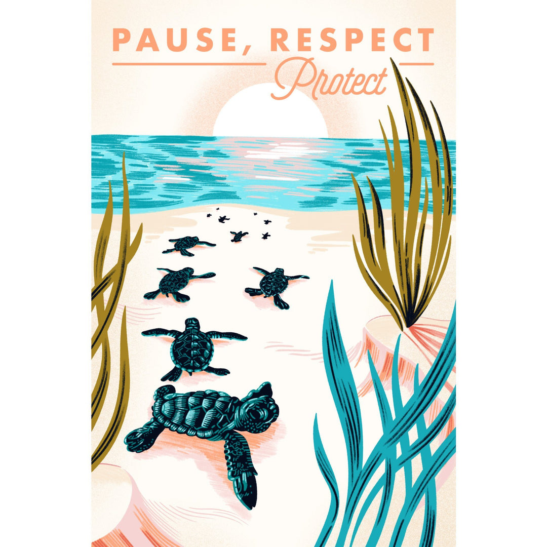 Courageous Explorer Collection, Turtles on Beach, Pause Respect Protect, Towels and Aprons Kitchen Lantern Press 