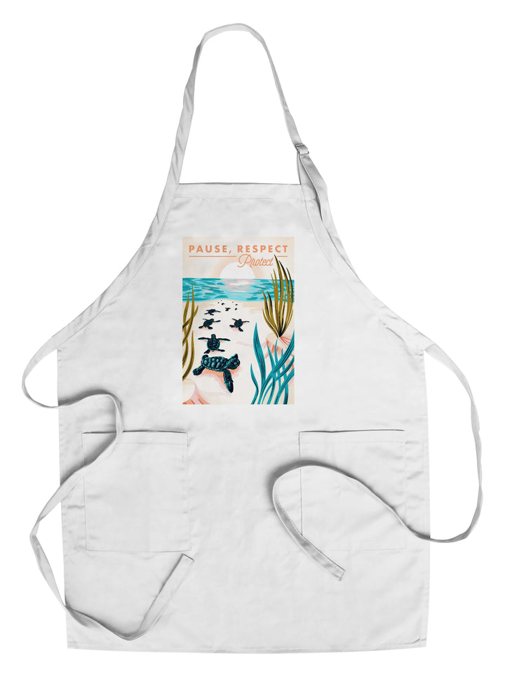 Courageous Explorer Collection, Turtles on Beach, Pause Respect Protect, Towels and Aprons Kitchen Lantern Press Chef's Apron 
