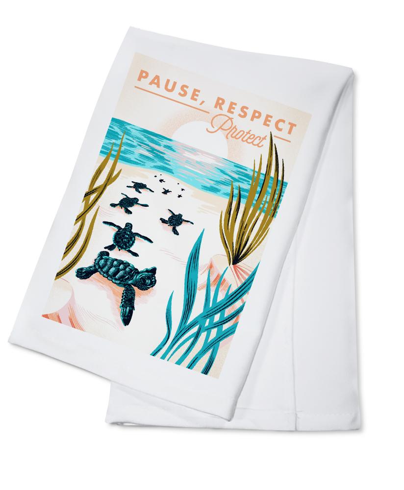 Courageous Explorer Collection, Turtles on Beach, Pause Respect Protect, Towels and Aprons Kitchen Lantern Press Cotton Towel 