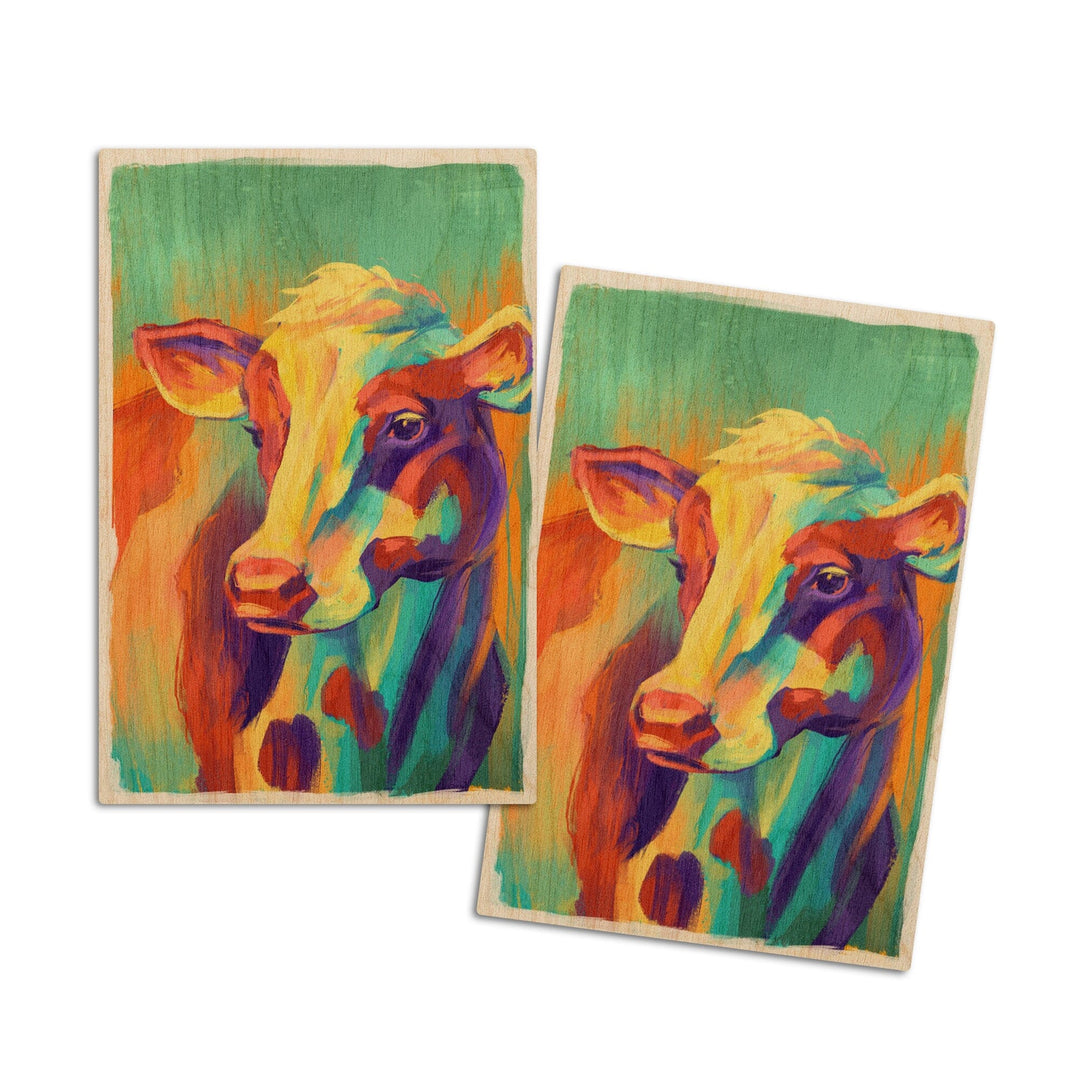 Cow, Vivid, Lantern Press Artwork, Wood Signs and Postcards Wood Lantern Press 4x6 Wood Postcard Set 