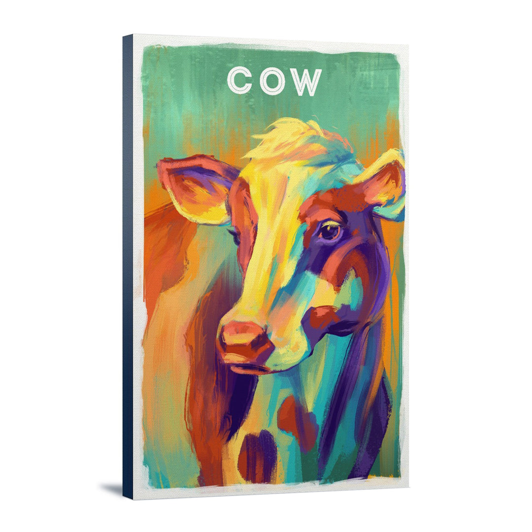 Cow, Vivid Series, Lantern Press Artwork, Stretched Canvas Canvas Lantern Press 12x18 Stretched Canvas 