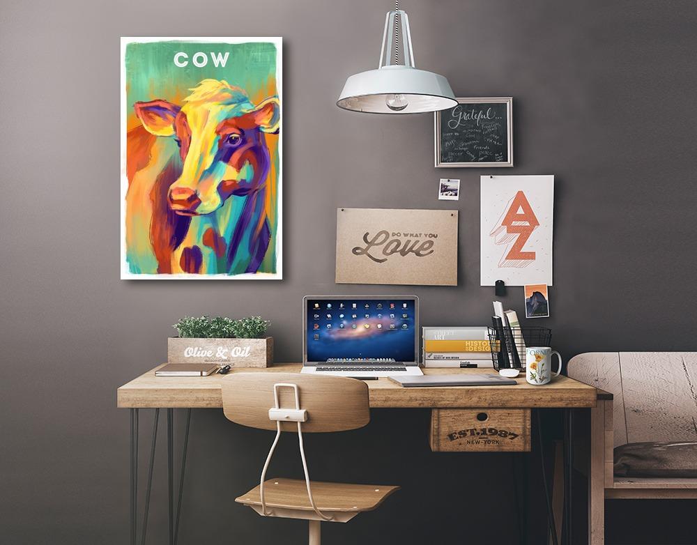 Cow, Vivid Series, Lantern Press Artwork, Stretched Canvas Canvas Lantern Press 