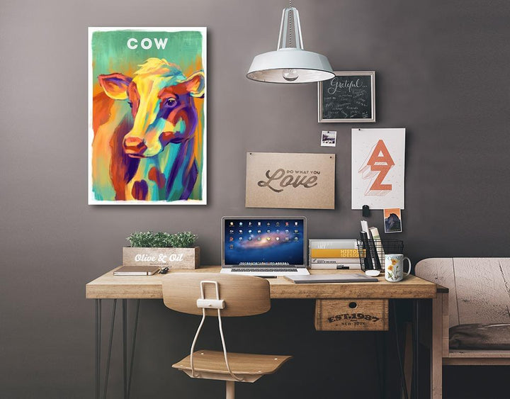Cow, Vivid Series, Lantern Press Artwork, Stretched Canvas Canvas Lantern Press 