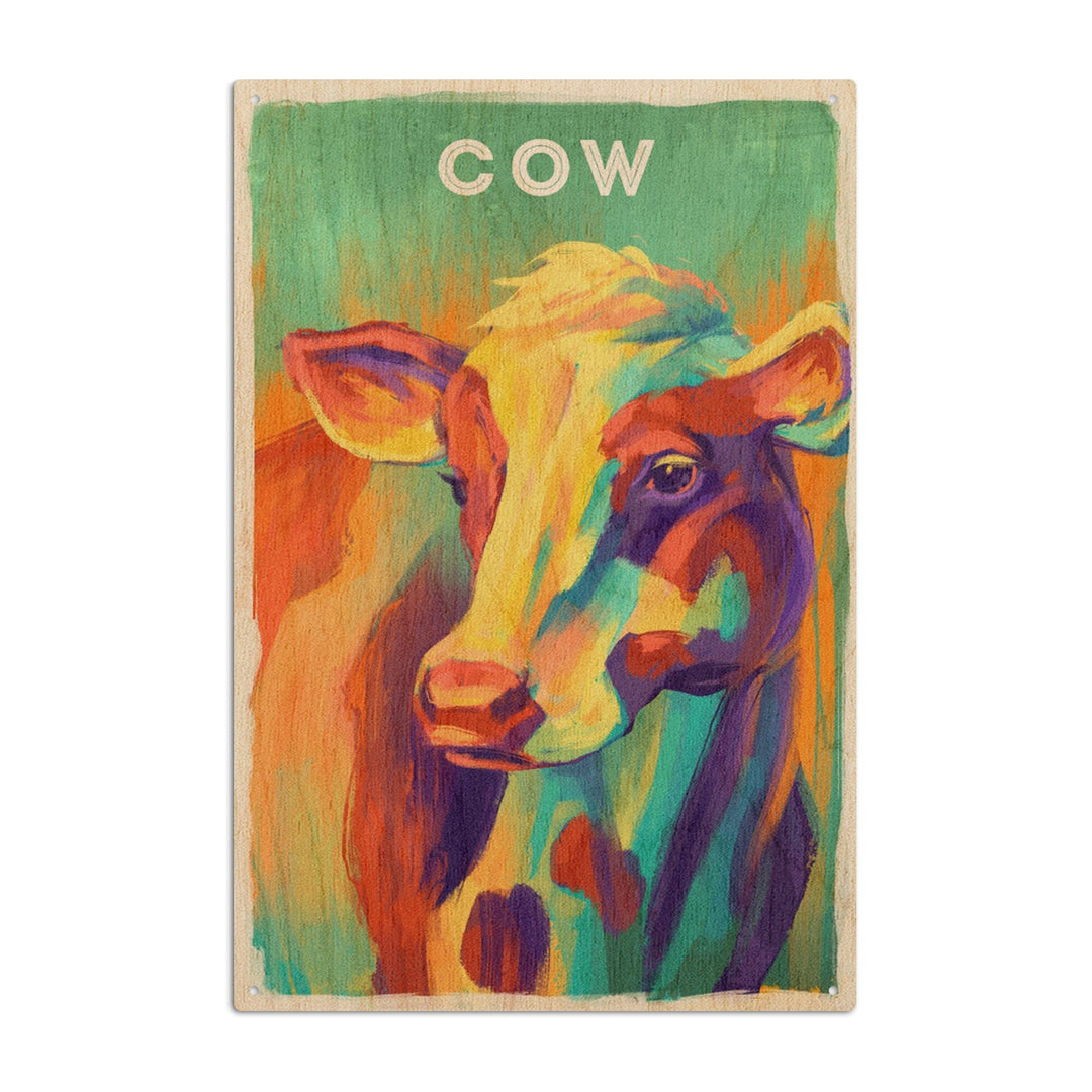 Cow, Vivid Series, Lantern Press Artwork, Wood Signs and Postcards Wood Lantern Press 10 x 15 Wood Sign 