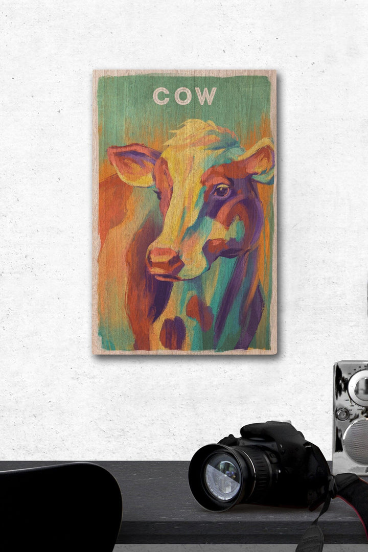 Cow, Vivid Series, Lantern Press Artwork, Wood Signs and Postcards Wood Lantern Press 12 x 18 Wood Gallery Print 