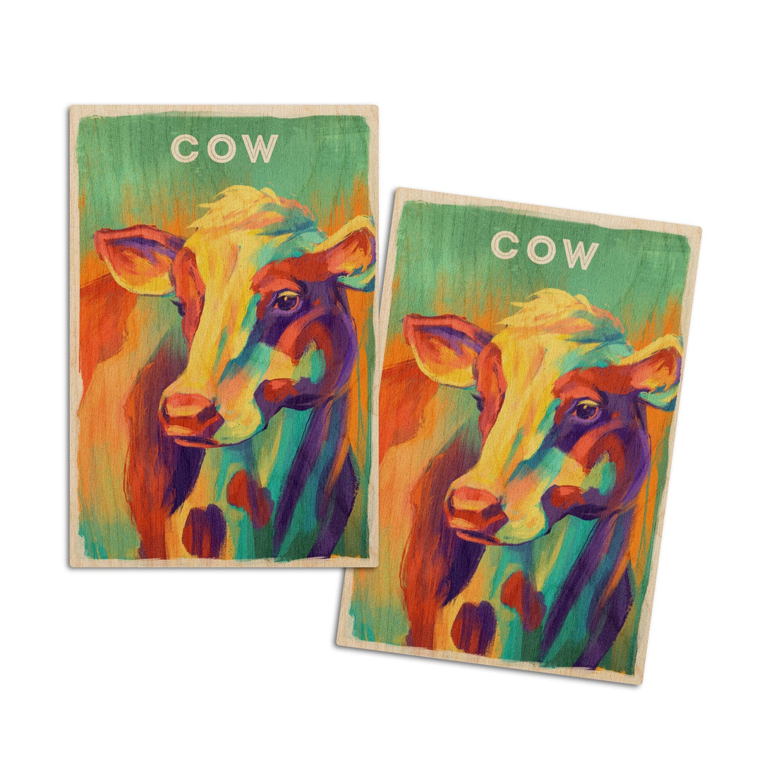 Cow, Vivid Series, Lantern Press Artwork, Wood Signs and Postcards Wood Lantern Press 4x6 Wood Postcard Set 