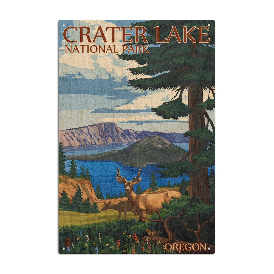 Crater Lake National Park, Oregon, Deer Family, Lantern Press Artwork, Wood Signs and Postcards Wood Lantern Press 10 x 15 Wood Sign 
