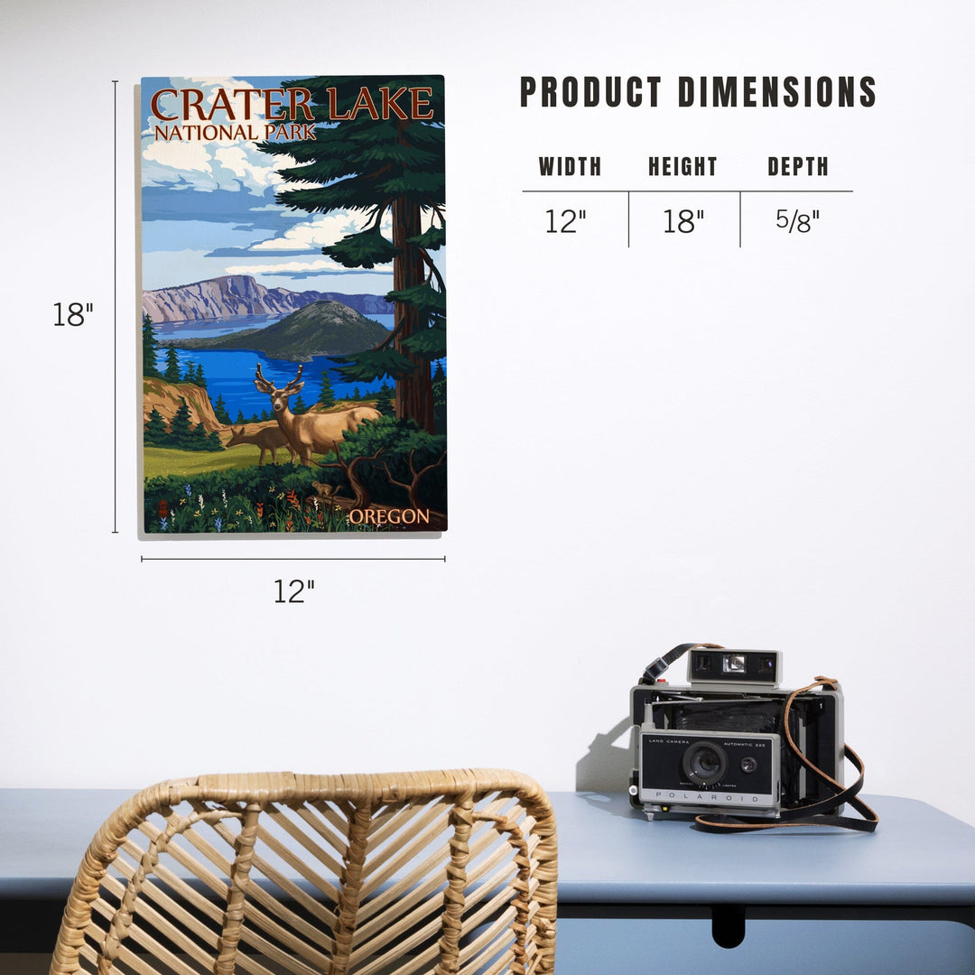 Crater Lake National Park, Oregon, Deer Family, Lantern Press Artwork, Wood Signs and Postcards Wood Lantern Press 