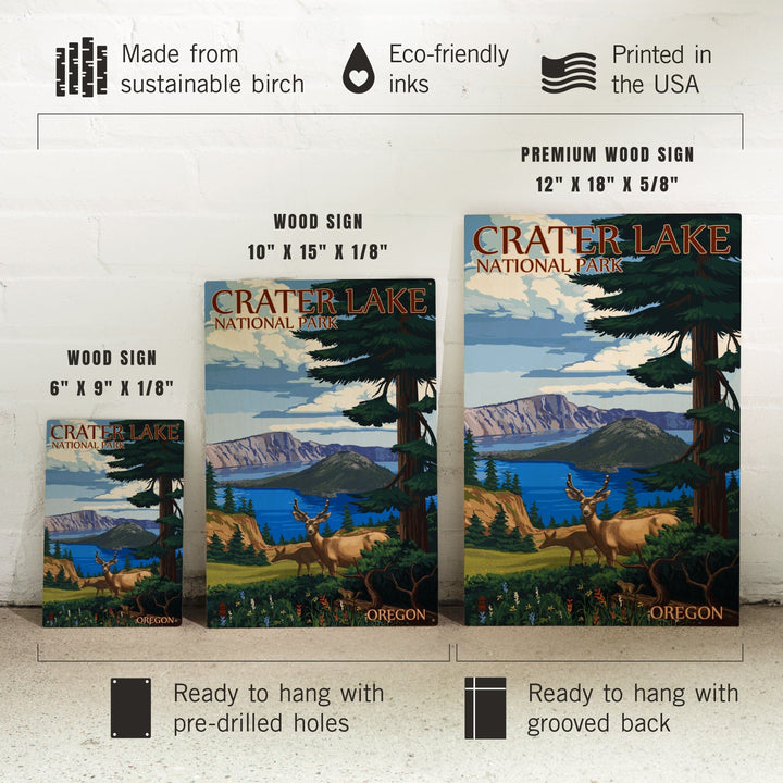 Crater Lake National Park, Oregon, Deer Family, Lantern Press Artwork, Wood Signs and Postcards Wood Lantern Press 