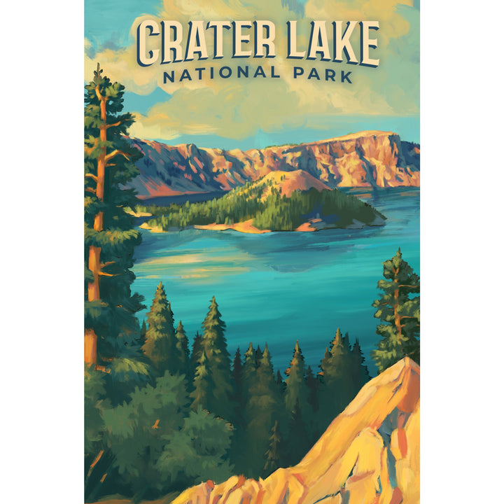 Crater Lake National Park, Oregon, Oil Painting National Park Series, Lantern Press Artwork, Stretched Canvas Canvas Lantern Press 