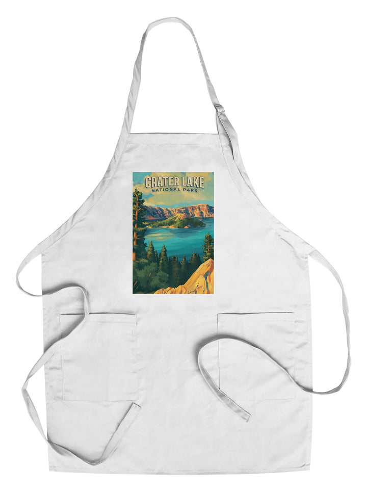 Crater Lake National Park, Oregon, Oil Painting National Park Series, Lantern Press Artwork, Towels and Aprons Kitchen Lantern Press Chef's Apron 