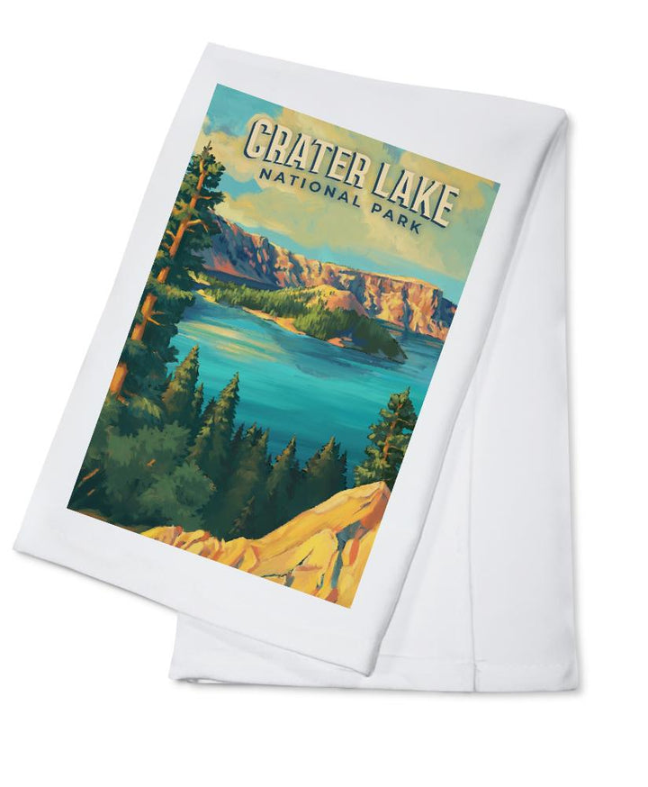 Crater Lake National Park, Oregon, Oil Painting National Park Series, Lantern Press Artwork, Towels and Aprons Kitchen Lantern Press Cotton Towel 