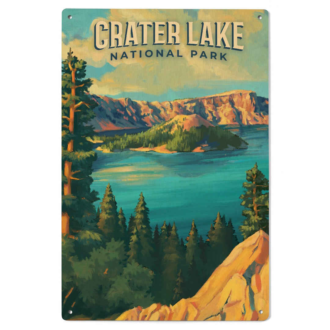 Crater Lake National Park, Oregon, Oil Painting National Park Series, Lantern Press Artwork, Wood Signs and Postcards Wood Lantern Press 
