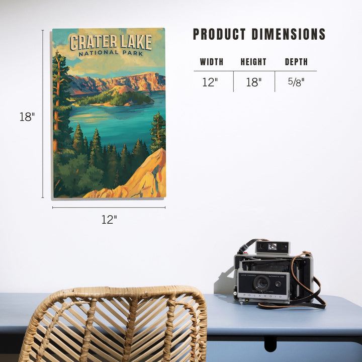 Crater Lake National Park, Oregon, Oil Painting National Park Series, Lantern Press Artwork, Wood Signs and Postcards Wood Lantern Press 