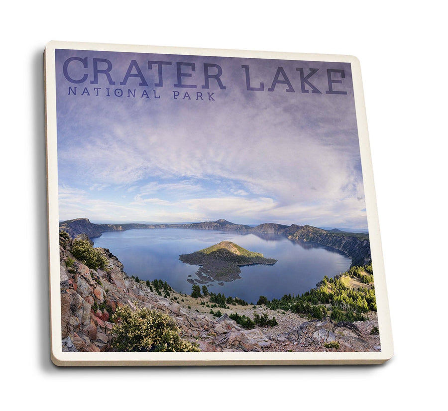 Crater Lake National Park, Oregon, Panoramic View, Lantern Press Photography, Coaster Set Coasters Lantern Press 