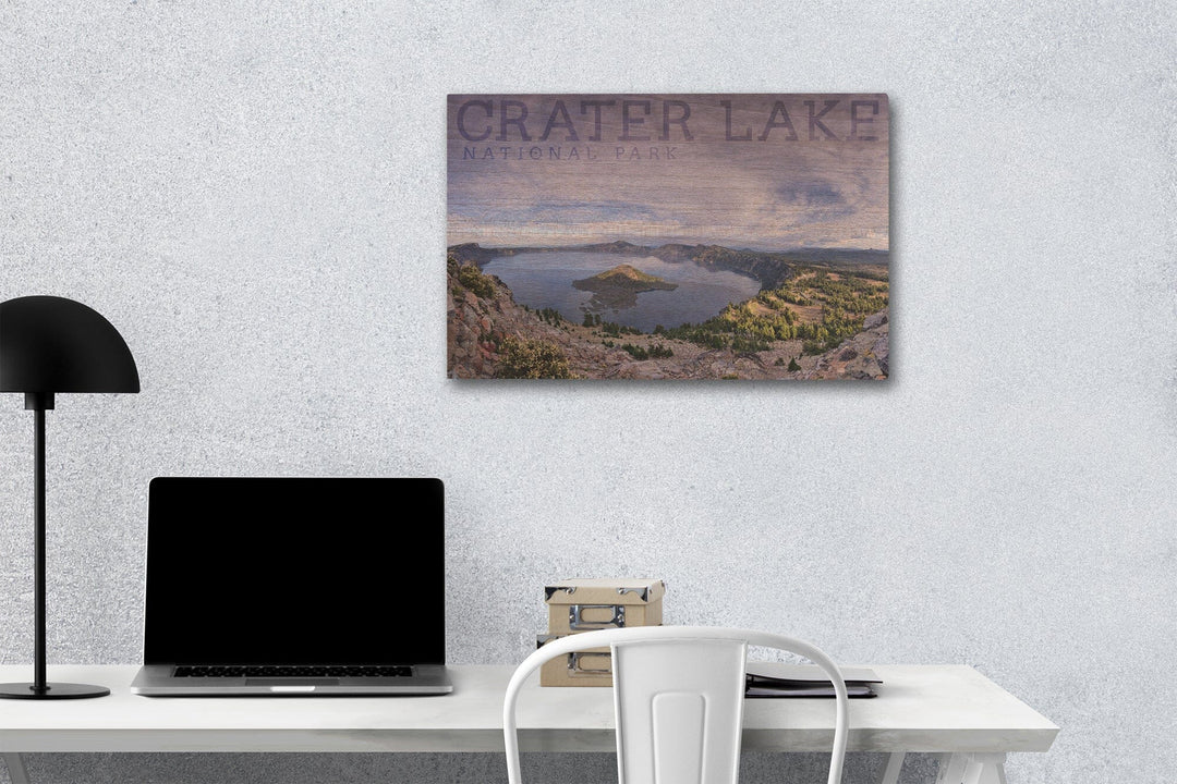Crater Lake National Park, Oregon, Panoramic View, Lantern Press Photography, Wood Signs and Postcards Wood Lantern Press 12 x 18 Wood Gallery Print 