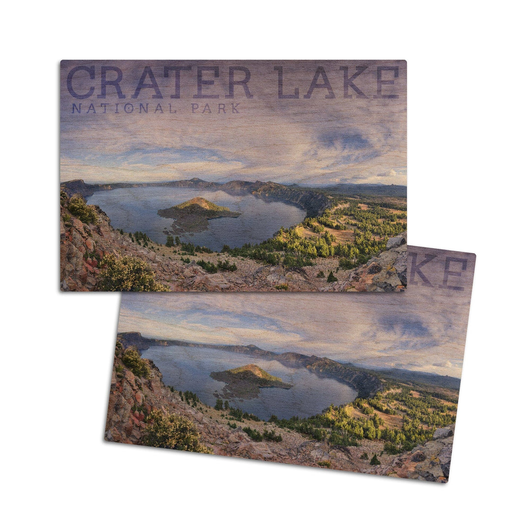 Crater Lake National Park, Oregon, Panoramic View, Lantern Press Photography, Wood Signs and Postcards Wood Lantern Press 4x6 Wood Postcard Set 