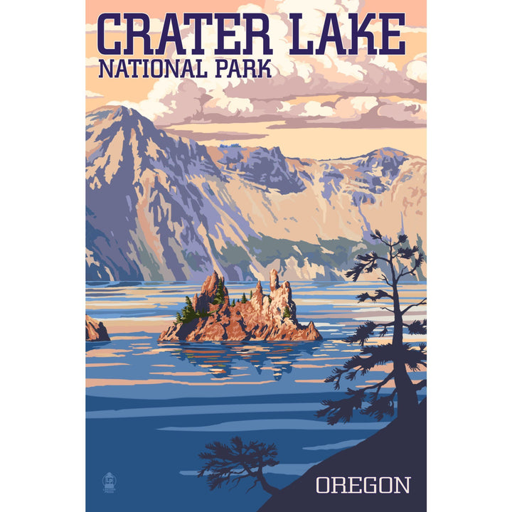 Crater Lake National Park, Oregon, Shoreline & Sunset, Painterly National Park Series, Lantern Press Artwork, Stretched Canvas Canvas Lantern Press 