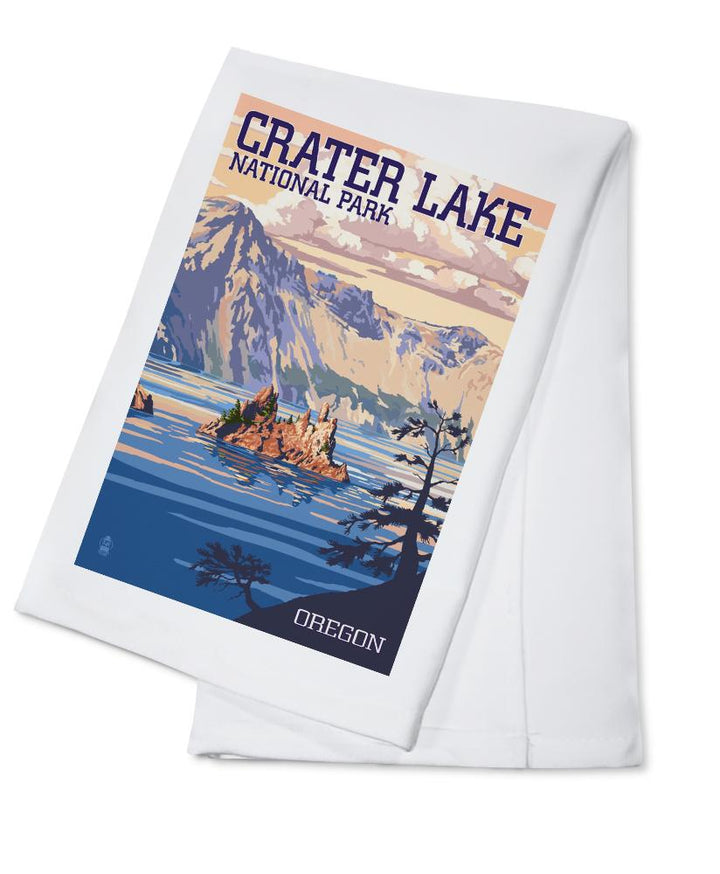 Crater Lake National Park, Oregon, Shoreline & Sunset, Painterly National Park Series, Lantern Press Artwork, Towels and Aprons Kitchen Lantern Press Cotton Towel 