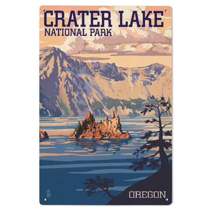 Crater Lake National Park, Oregon, Shoreline & Sunset, Painterly National Park Series, Lantern Press Artwork, Wood Signs and Postcards Wood Lantern Press 