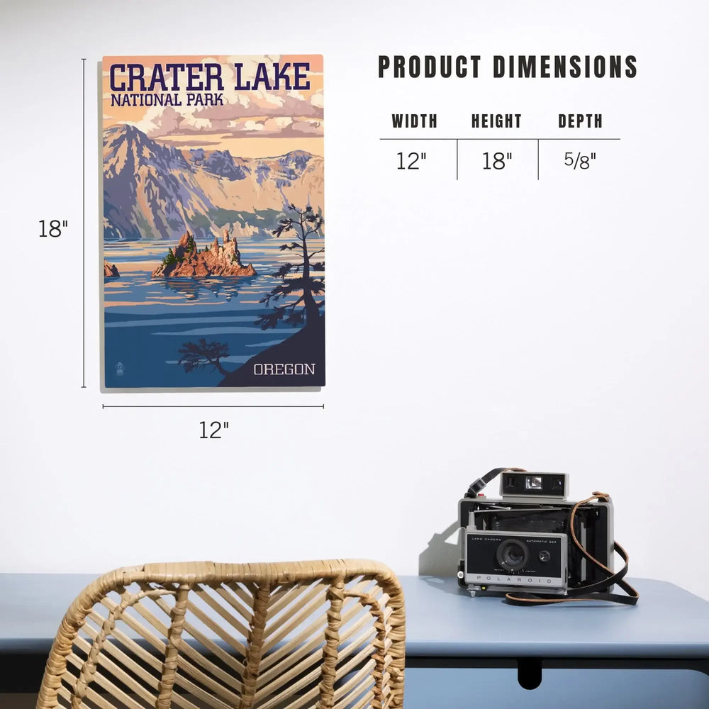 Crater Lake National Park, Oregon, Shoreline & Sunset, Painterly National Park Series, Lantern Press Artwork, Wood Signs and Postcards - Lantern Press