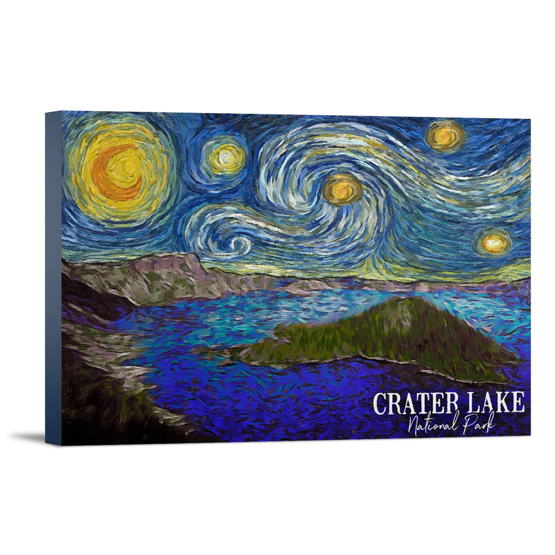 Crater Lake National Park, Starry Night National Park Series, Lantern Press Artwork, Stretched Canvas Canvas Lantern Press 12x18 Stretched Canvas 