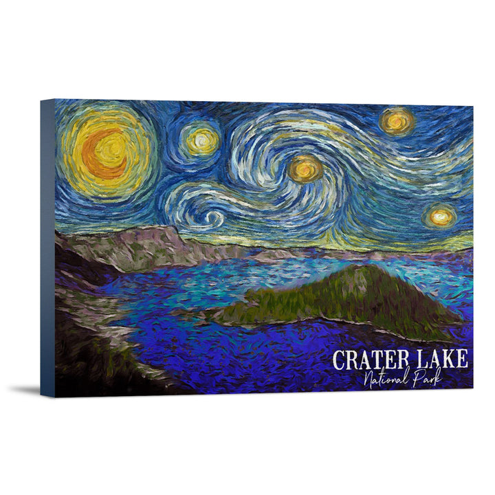 Crater Lake National Park, Starry Night National Park Series, Lantern Press Artwork, Stretched Canvas Canvas Lantern Press 24x36 Stretched Canvas 
