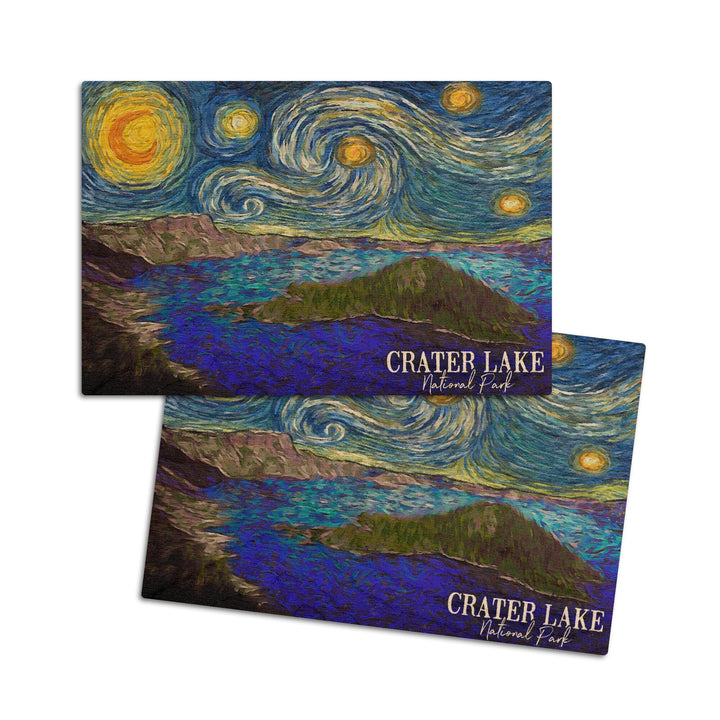 Crater Lake National Park, Starry Night National Park Series, Lantern Press Artwork, Wood Signs and Postcards Wood Lantern Press 4x6 Wood Postcard Set 