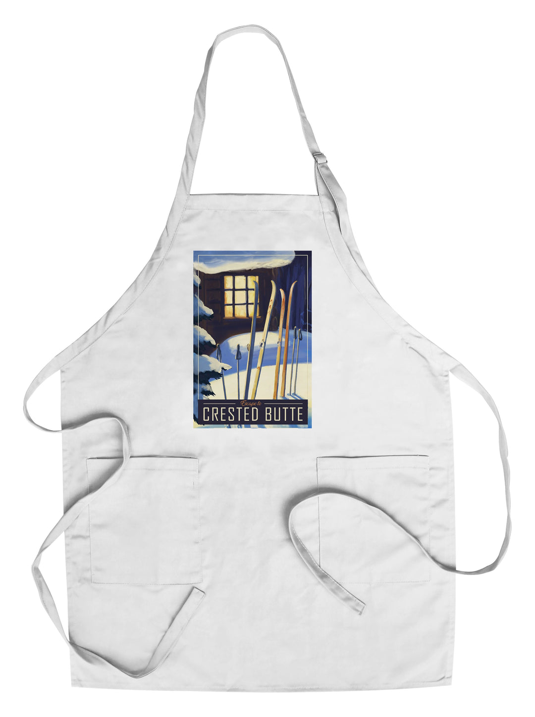 Crested Butte, Colorado, skis in snow, Lantern Press Artwork, Towels and Aprons Kitchen Lantern Press Chef's Apron 