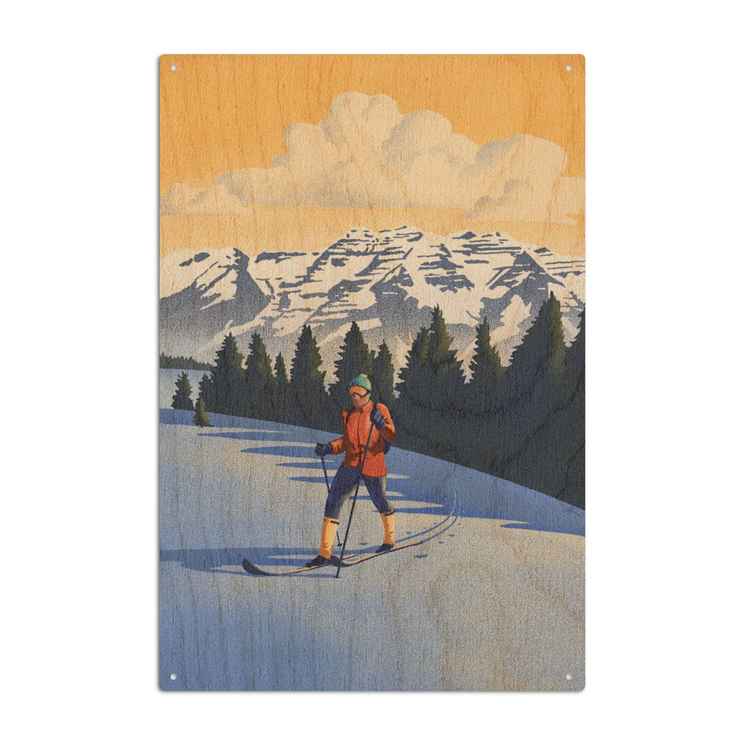 Cross Country Skier, Litho, Lantern Press Artwork, Wood Signs and Postcards Wood Lantern Press 10 x 15 Wood Sign 