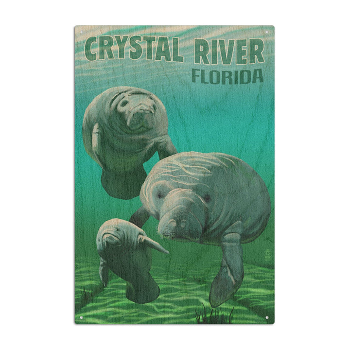 Crystal River, Florida, Manatees, Lantern Press Artwork, Wood Signs and Postcards Wood Lantern Press 10 x 15 Wood Sign 