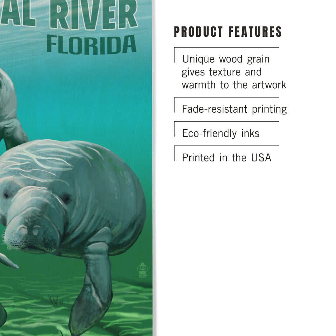Crystal River, Florida, Manatees, Lantern Press Artwork, Wood Signs and Postcards Wood Lantern Press 