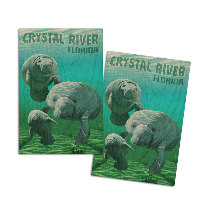 Crystal River, Florida, Manatees, Lantern Press Artwork, Wood Signs and Postcards Wood Lantern Press 4x6 Wood Postcard Set 