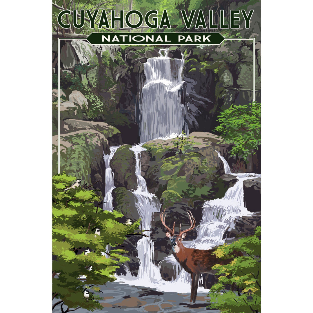 Cuyahoga Valley National Park, Ohio, Deer and Falls, Painterly Series, Lantern Press Artwork, Ceramic Mug Lifestyle-Mug Lantern Press 