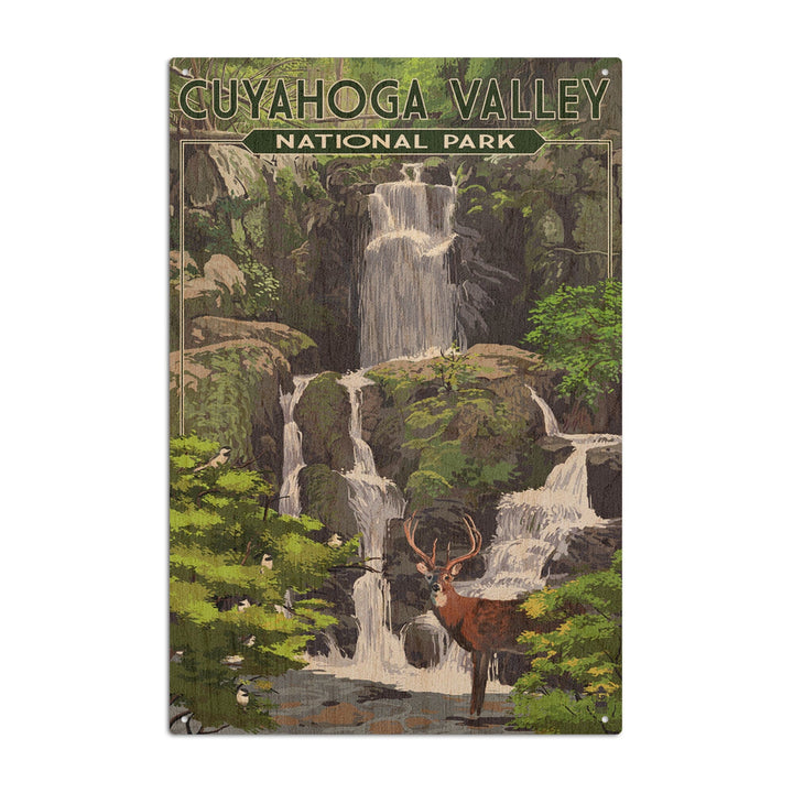 Cuyahoga Valley National Park, Ohio, Deer and Falls, Painterly Series, Lantern Press Artwork, Wood Signs and Postcards Wood Lantern Press 10 x 15 Wood Sign 