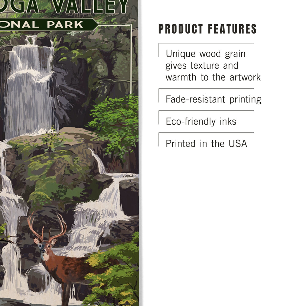 Cuyahoga Valley National Park, Ohio, Deer and Falls, Painterly Series, Lantern Press Artwork, Wood Signs and Postcards Wood Lantern Press 