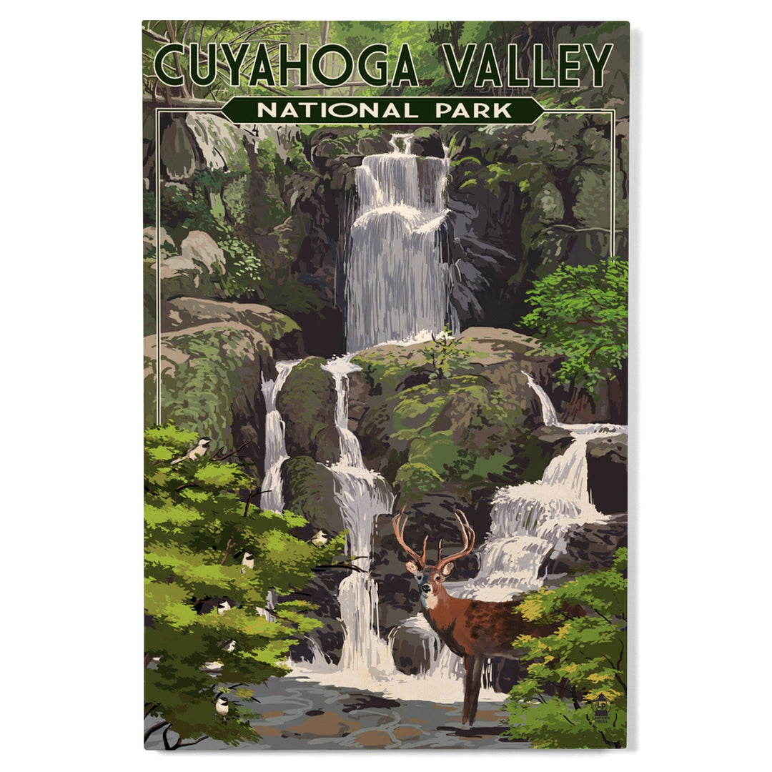 Cuyahoga Valley National Park, Ohio, Deer and Falls, Painterly Series, Lantern Press Artwork, Wood Signs and Postcards Wood Lantern Press 