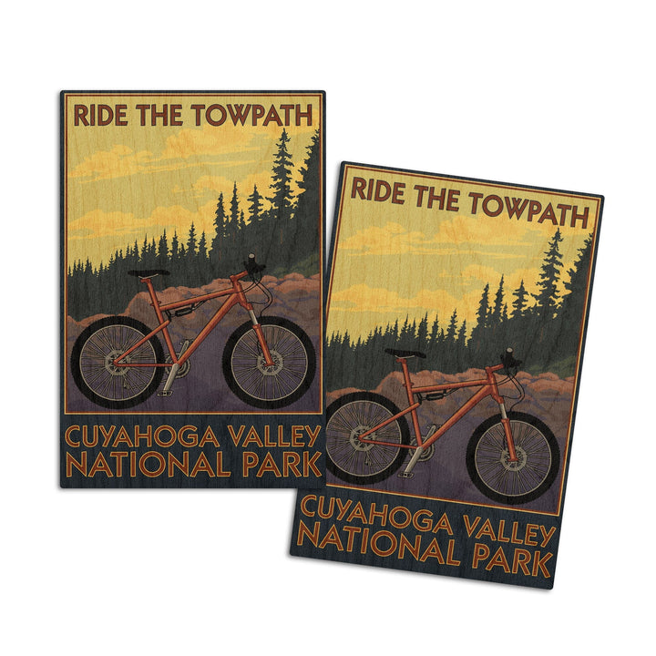 Cuyahoga Valley National Park, Ohio, Mountain Bike, Lantern Press Artwork, Wood Signs and Postcards Wood Lantern Press 4x6 Wood Postcard Set 