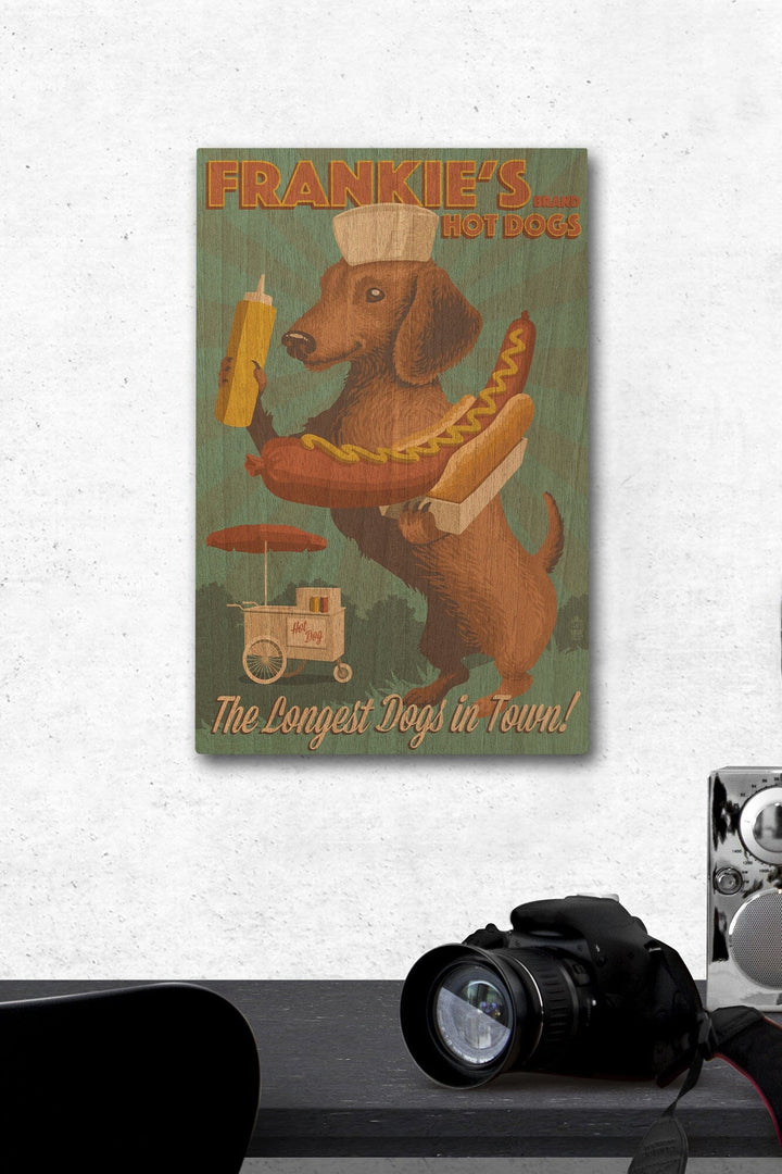 Dachshund, Retro Hotdog Ad, Lantern Press Artwork, Wood Signs and Postcards Wood Lantern Press 12 x 18 Wood Gallery Print 